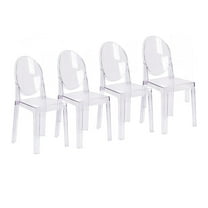 2xhome Set of 4 Mid Century Modern Dining Room Side Chairs, Transparent Ghost Accent Armless Lounge Chairs, Clear
