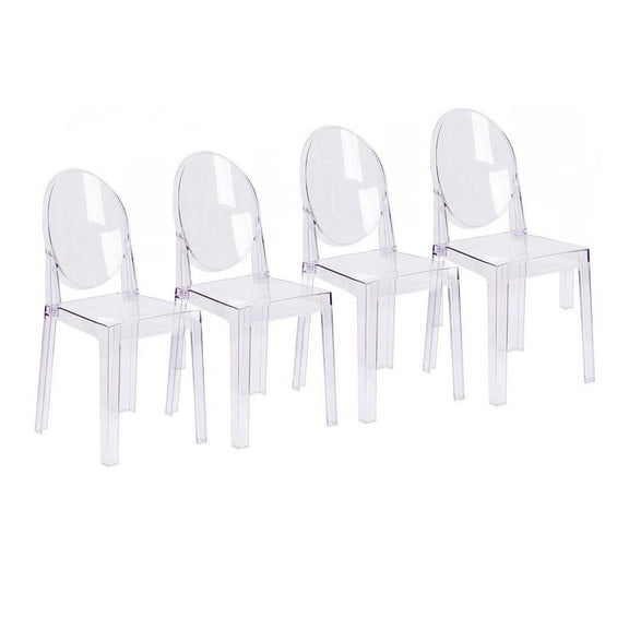 2xhome Set of 4 Mid Century Modern Dining Room Side Chairs, Transparent Ghost Accent Armless Lounge Chairs, Clear