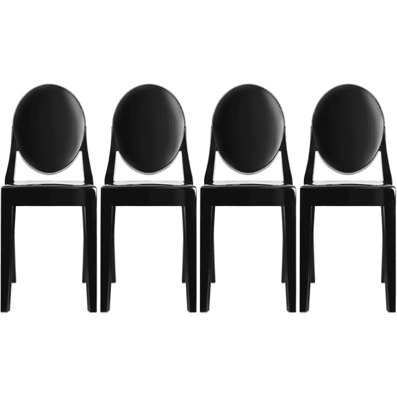 2xhome Set of 4 Modern Contemorary Dining Ghost Side Chairs Stackable Victorian Acrylic Plastic Vanity Chairs, Black