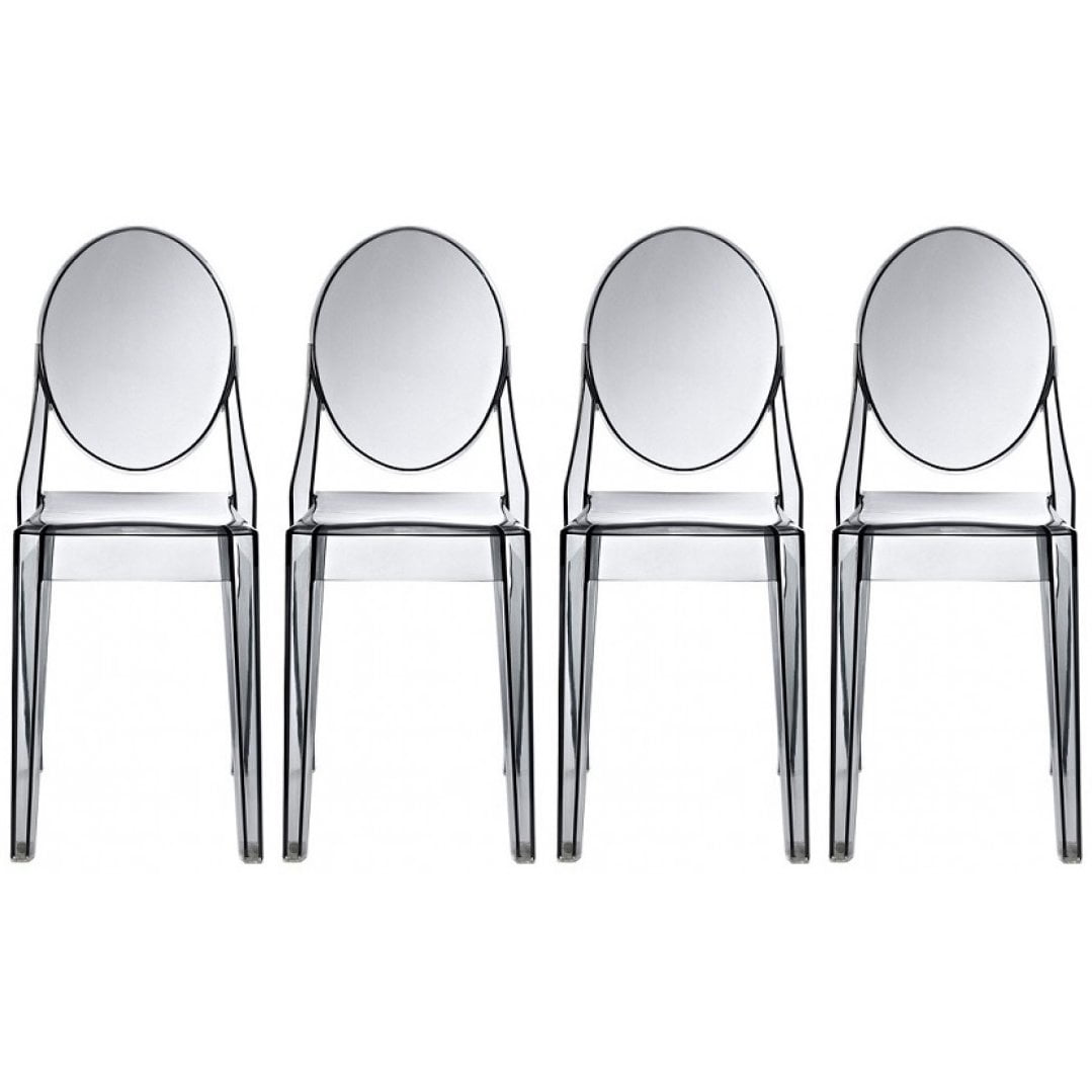 Set of 4 Smoke Gray Acrylic Armless Ghost Dining Chairs