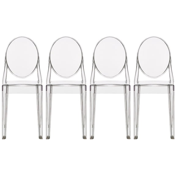 2xhome Set of 4 Modern Contemorary Dining Ghost Side Chairs Transparent Stackable Victorian Acrylic Plastic Vanity Chairs, Clear