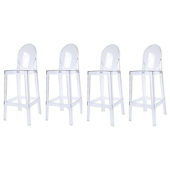 2xhome Set of 4 Modern Contemporary Dining Barstools 30" Seat Height Plastic Armless Trasnparent Stools with Legrest, Clear