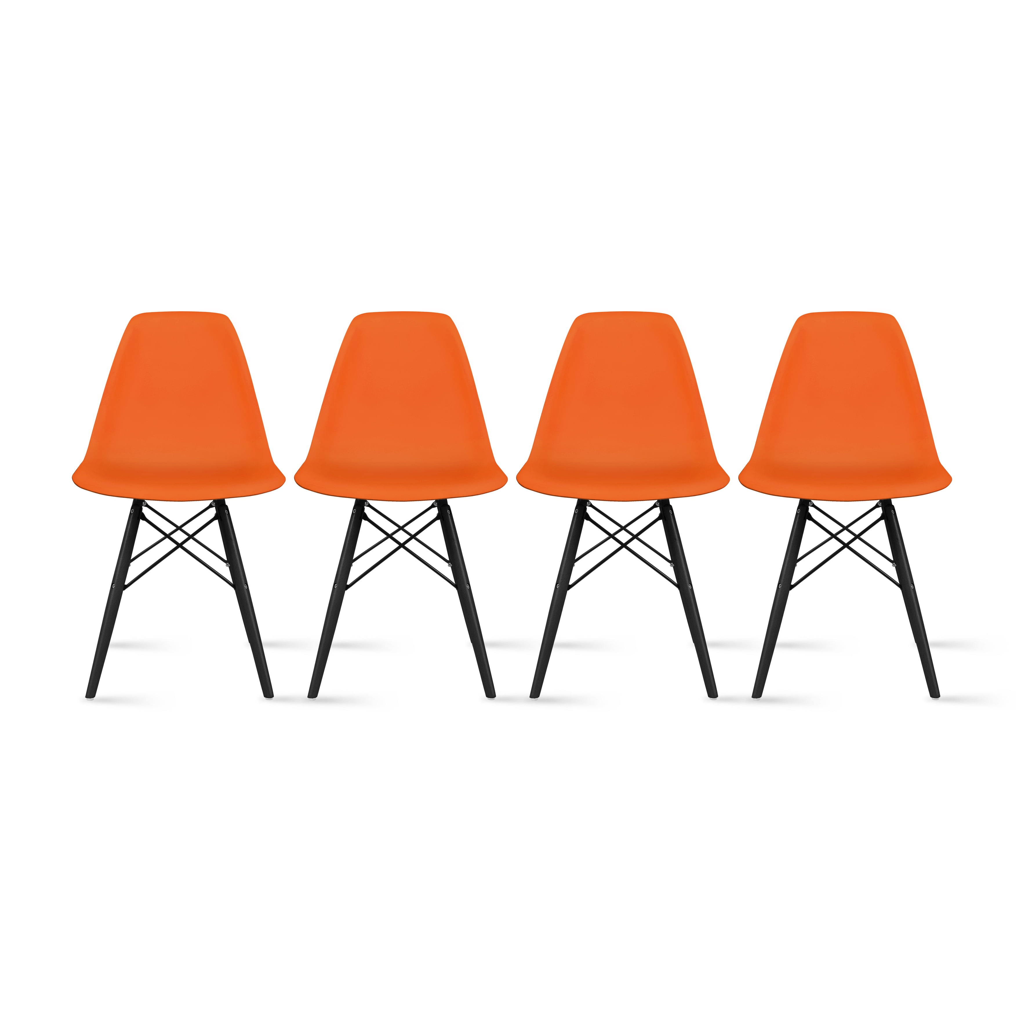 2xhome Set of 4 Orange Plastic Side Black Dark Wood Legs Eiffel