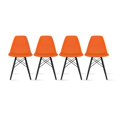 thumbnail image 1 of 2xhome - Set of 4 Orange - Plastic Side Black Dark Wood Legs Eiffel Dining Room Chair - Lounge Chair No Arm Armless Less Chairs Seats Molded Plastic, 1 of 2