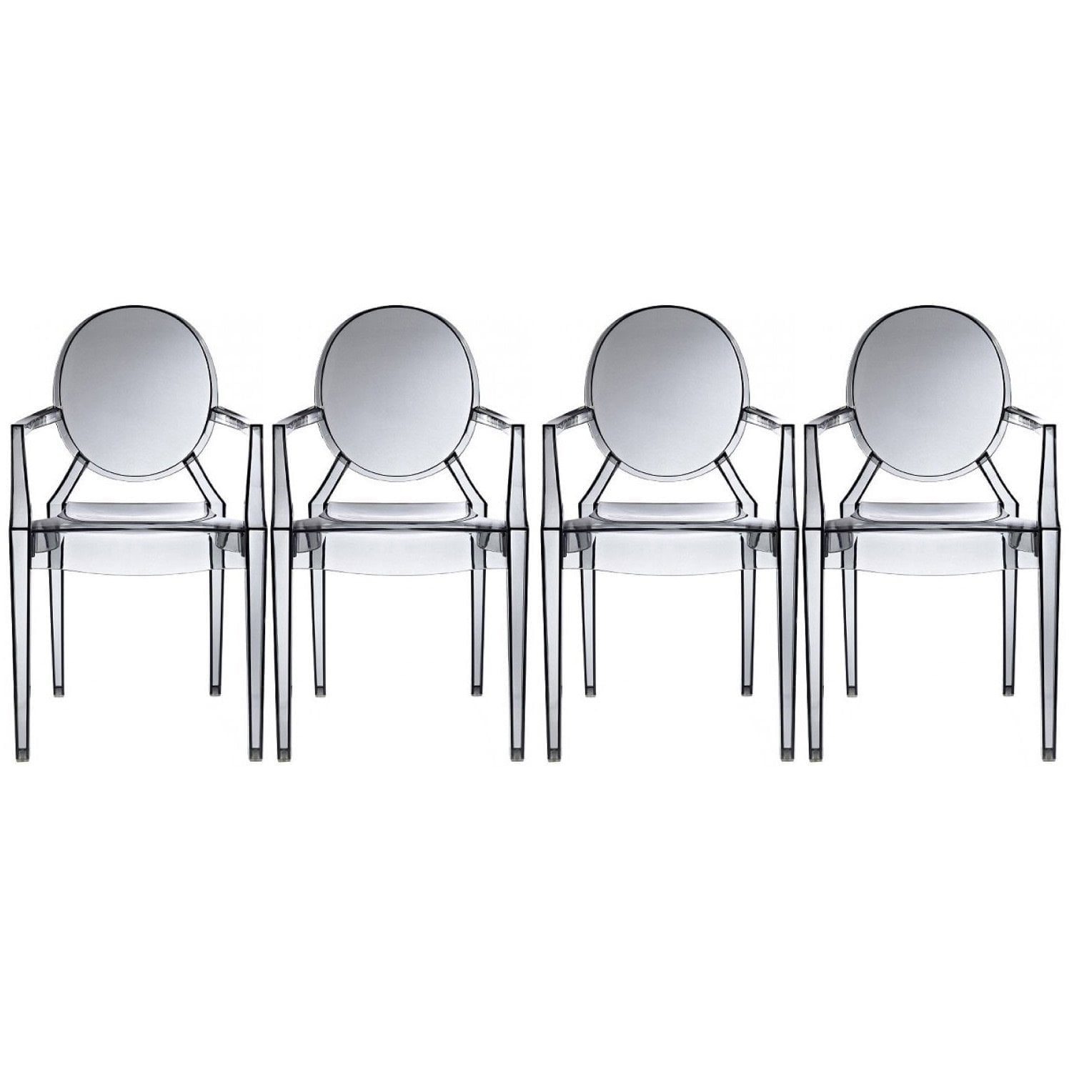 Set of 4 Smoke Gray Transparent Acrylic Dining Arm Chairs