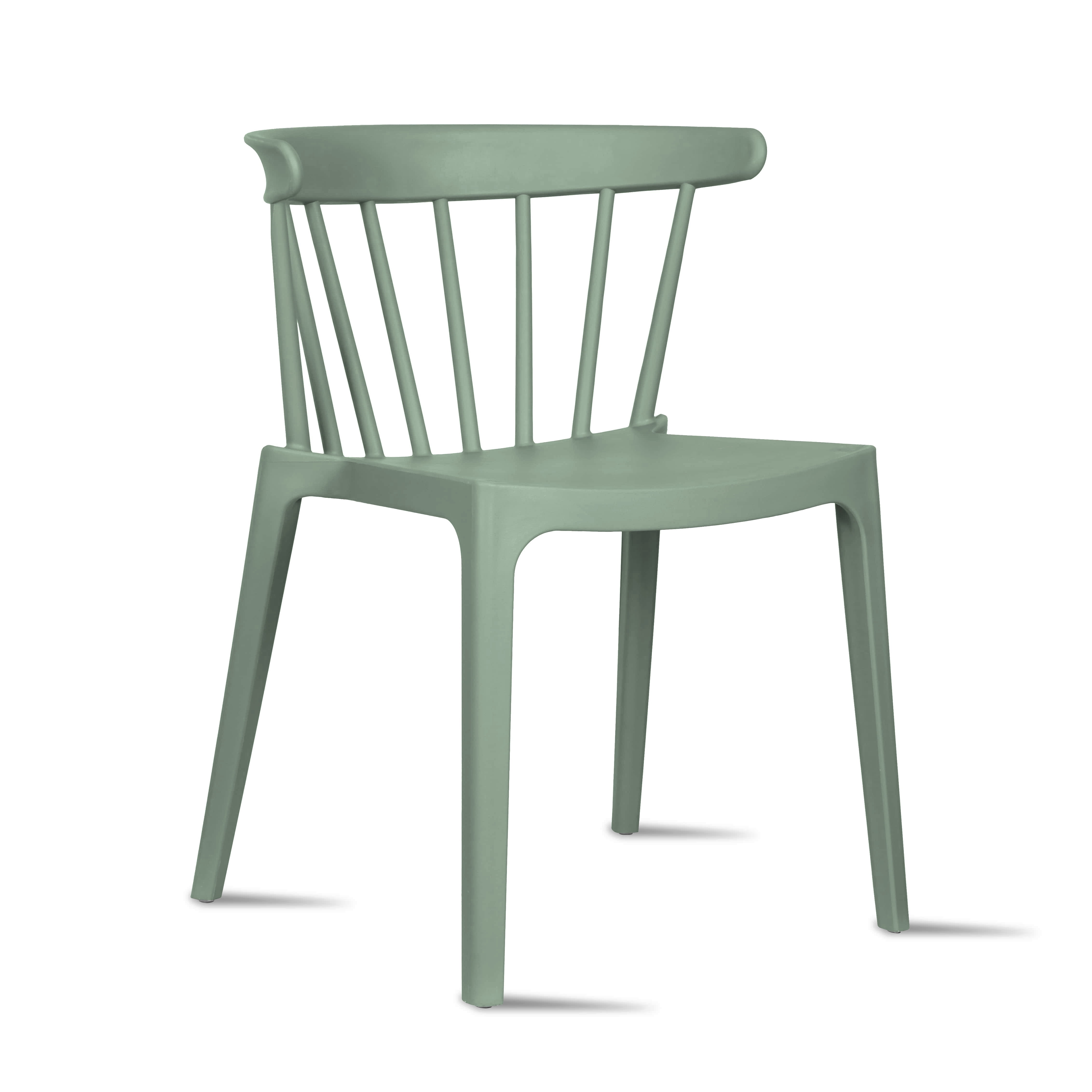 2xhome Stackable Patio Chair | Spindle Slat Back | Weather Resistant Molded Plastic | Lightweight Space Saving Elbow Design for Dining, Kitchen, Indoor, Outdoor, Green, Set of 1, 1 piece