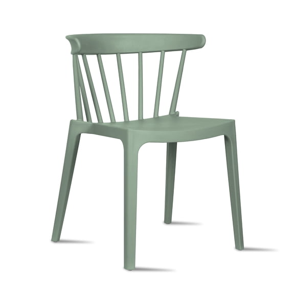 2xhome Stackable Patio Chair | Spindle Slat Back | Weather Resistant Molded Plastic | Lightweight Space Saving Elbow Design for Dining, Kitchen, Indoor, Outdoor, Green, Set of 1, 1 piece