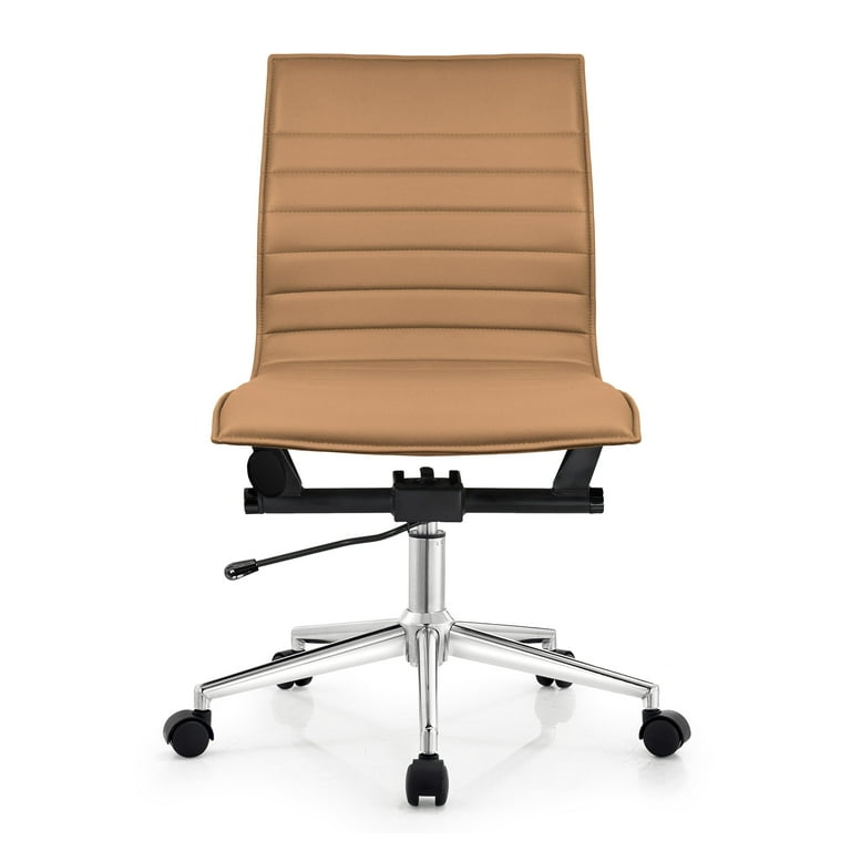 2xhome Tan Mid Back Office Chair Armless Leather Swivel 2xhome Tan Mid Back Office Chair Armless Leather Swivel