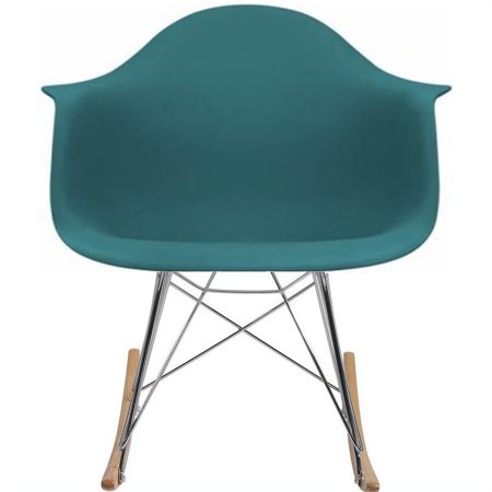 2xhome Teal Mid Century Molded Shell Designer Plastic Rocking Chair Armchair Arm Chair Patio Lounge Garden Nursery Living Room Rocker Replica Decor DSW Chrome Eiffel, Set of 1, 1 piece