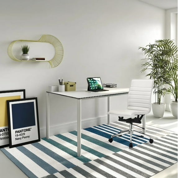 2xhome White Mid Century Executive Office Chair Mid back PU Leather No Arm Rest Arms Tilt Adjustable Height Back Support Task Work Chrome Manager Armless Ergonomic, Set of 1, 1 piece