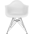 thumbnail image 1 of 2xhome White Mid Century Modern Industrial Plastic Dining Chair Eiffel Molded With Arms Armchair Chrome Metal Silver Legs Desk Accent Chair for Kitchen Office Living Room DSW, Set of 1, 1 piece, 1 of 9