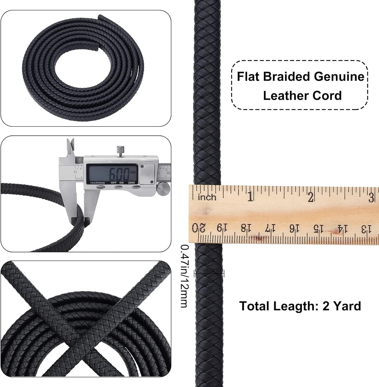 2yards 2 Yards 12mm Fold Flat Genuine Leather Strap Cord Leather String ...