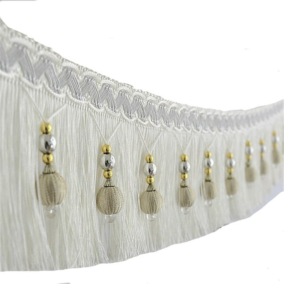 2yards Braided Beads Hanging Ball Tassel Fringe Trimming Applique Fabric Trimming Ribbon Band Curtain Table Wedding Decorated
