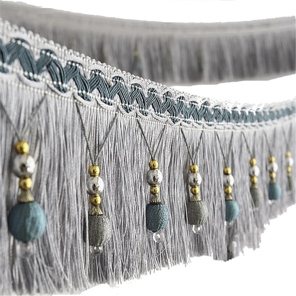 2yards Braided Beads Hanging Ball Tassel Fringe Trimming Applique Fabric Trimming Ribbon Band Curtain Table Wedding Decorated