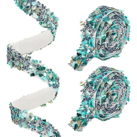 2yards Hotfix Rhinestone with Gemstone and Resin Rhinestone Trimming Sewing Trim Rhinestone Tape Costume Accessories Turquoise 20~24mm