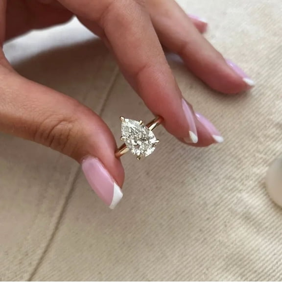 GIMELIS 3 Carat Pear Cut Lab Grown Diamond Solitaire Engagement Ring, 14K Solid Gold