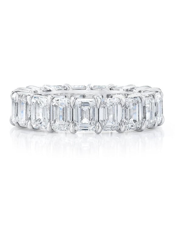 3.0 CTW Emerald Cut Lab Grown Diamond Full Eternity Ring 925 Sterling Silver Wedding Band