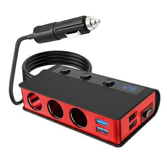 3.0 Car Charger, 3 Compartment 180W 12V/24V Cigarette Lighter Adapter USB Car Distributor with Separate Switch LED Voltage Indicator for Smartphone Tablet