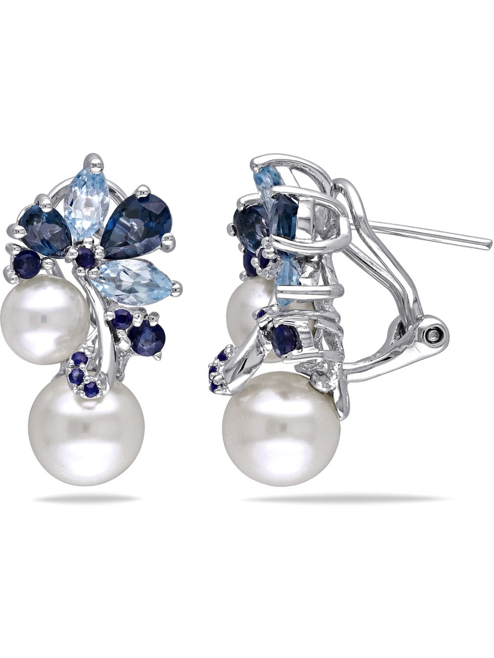 Freshwater Cultured Pearl, Blue Topaz Sapphire Drop