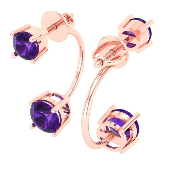 3.0 Ct Brilliant Round Cut Solitaire Studs Natural Amethyst 14K Rose Solid Solid Gold Everyday Dainty Earrings Screw Back