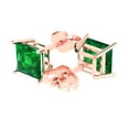 thumbnail image 1 of 3.0 Ct Princess Cut Studs Green Emerald 14K Rose Solid Solid Gold Everyday Dainty Earrings Push Back, 1 of 7