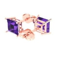 thumbnail image 1 of 3.0 Ct Princess Cut Studs Purple Natural Amethyst 18K Rose Solid Solid Gold Everyday Dainty Earrings Push Back, 1 of 7