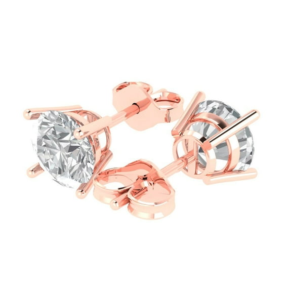 3.0 Ct Round Cut Studs Clear Moissanite 18K Rose Solid Solid Gold Everyday Dainty Earrings Push Back