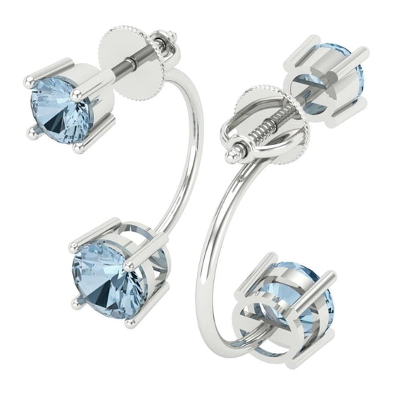 3.0 Ct Round Cut Studs Natural Swiss Blue Topaz 14K White Solid Solid Gold Everyday Dainty Earrings Screw Back
