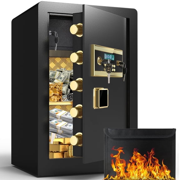 3.0 Cub Safe Box Fireproof Waterproof, Large Luxury Safe with LCD Digital Screen and Hidden Password Function, Fireproof Safe with Dual Alarm System and Steel Inner Lock Cabinet