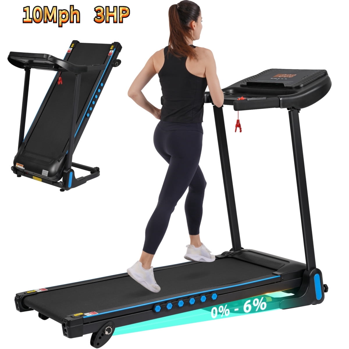 3.0 HP Incline Treadmill for Running & Walking, Treadmills For Home 350 lbs Weight Capacity Hydraulic System Auto-Folding Treadmill with Type C & USB Charge For Android, 10MPH, Bluetooth Speaker