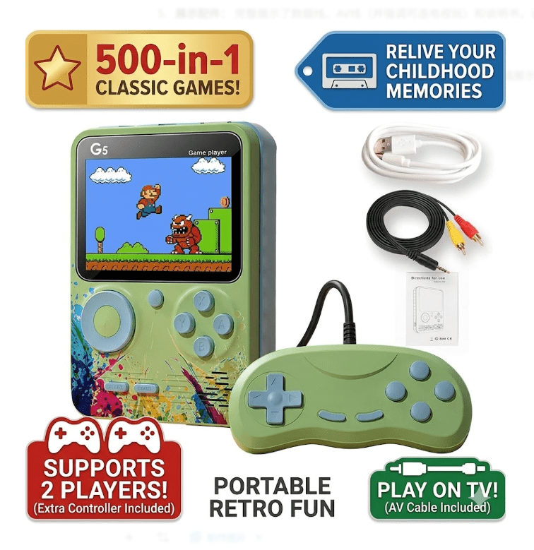 3.0-Inch HD Retro Game Console: A Portable Handheld Gaming System Supporting TV and Projector Connectivity—Featuring Built-in Classic Arcade Games, an Ideal Gift for Family Entertainment.