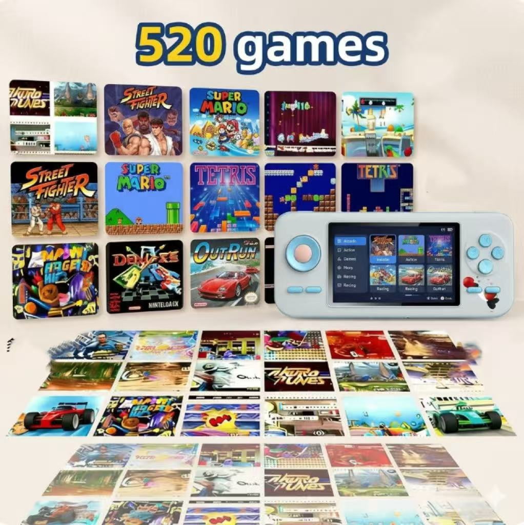 3.0-Inch HD Retro Game Console: A Portable Handheld Gaming System Supporting TV and Projector Connectivity—Featuring Built-in Classic Arcade Games, an Ideal Gift for Family Entertainment.