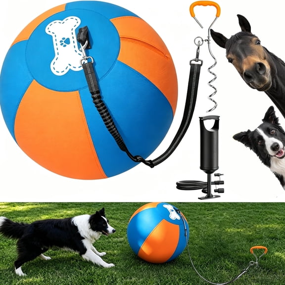 URRU 3.0 Upgraded 18" Herding Ball for Dogs - Heavy-Duty Interactive Dog Toy,Reinforced Oxford Cover & Loops,Thick PVC Bladder,Fast Pump,Outdoor Herding Toy for Border Collie,Australian Shepherd