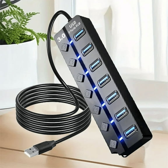 3.0 Version USB Hub with 1.2 Meter Cable, 7 USB Ports for Multiple Purpose, Power Charging Hub, Portable Design