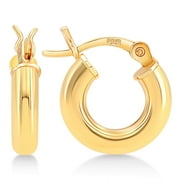 KEZEF Women's 3.0 X 12mm Click Top Tube Hoop Earrings 925 Yellow Gold Plated Anti Tarnish, 1 pair