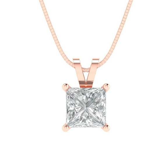 3 cctw Moissanite Rose Gold Plated Pendant with 18" Box Chain (8.0mm, Princess Cut)