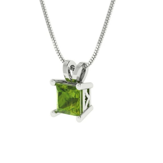 3.0 ct Brilliant Princess Cut Solitaire Natural Peridot 18K White Solid Gold Everyday Affordable Designer Necklace Pendant with 16" Chain