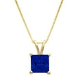 thumbnail image 1 of 3.0 ct Brilliant Princess Cut Solitaire Simulated Blue Sapphire 18K Yellow Gold Pendant with 16" Chain, 1 of 4