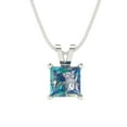 thumbnail image 1 of 3.0 ct Brilliant Princess Cut Solitaire Blue Moissanite 14k White hypoallergenic Solid gold Designer Everyday Affordable Dainty Necklace Pendant with 18" Chain, 1 of 6
