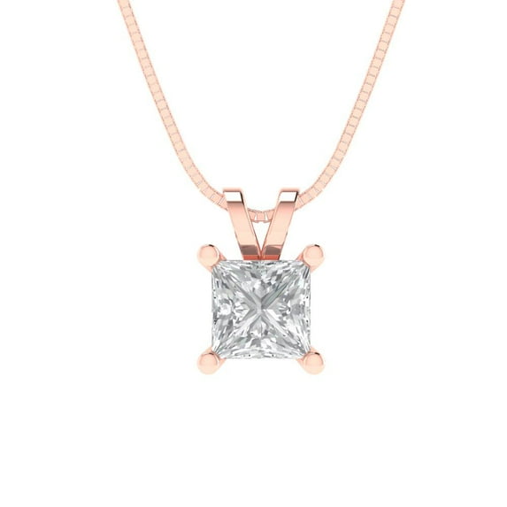 3 cctw White Sapphire Rose Gold Plated Pendant with 16" Box Chain (8.0mm, Princess Cut)