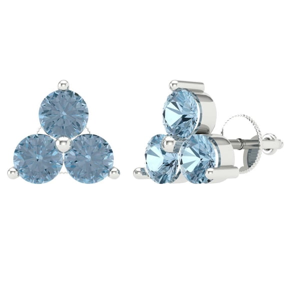 3 ct Screw-Back Stud Earrings for Women | 5.0mm Round Cut Simulated Blue Diamond | 14K White Gold