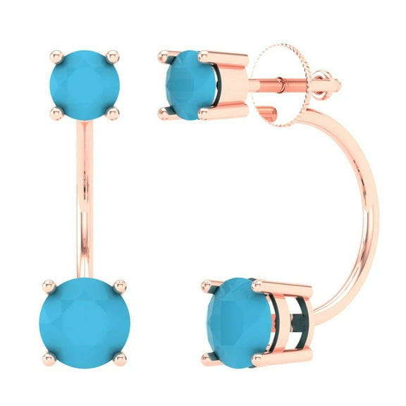 3 ct Screw-Back Stud Earrings for Women | 6.5mm Round Cut Simulated Turquoise | 18K Rose Gold