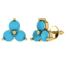 3 ct Screw-Back Stud Earrings for Women | 5.0mm Round Cut Simulated Turquoise | 18K Yellow Gold