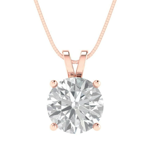 3.0 ct Brilliant Round Cut Solitaire VVS1 Genuine White Sapphire Solid 14k Pink Rose Solid Gold Everyday Affordable Designer Necklace Pendant with 18" Solid Gold Chain by Clara Pucci