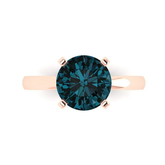 Solitaire Engagement Ring for Women - 3ct Natural London Blue Topaz in 14K Rose Gold Promise Ring