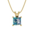 thumbnail image 1 of 3.0 ct princess cut blue moissanite 14k yellow hypoallergenic Solid gold Designer Everyday Affordable Dainty Necklace Pendant + 18" hypoallergenic Solid gold chain, 1 of 6