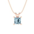 thumbnail image 1 of 3.0 ct princess cut natural sky blue topaz 14k pink rose hypoallergenic Solid gold Designer Everyday Affordable Dainty Necklace Pendant + 16" hypoallergenic Solid gold chain, 1 of 6