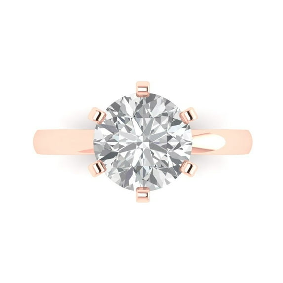 Clara Pucci 14K Rose Gold Solid Gold Clear Solitaire Anniversary Ring for Women - 3 cttw Round Cut