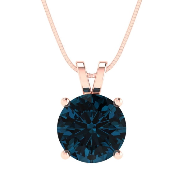 3.0 ct round cut natural london blue topaz 14k pink rose hypoallergenic Solid gold Designer Everyday Affordable Dainty Necklace Pendant + 18" hypoallergenic Solid gold chain