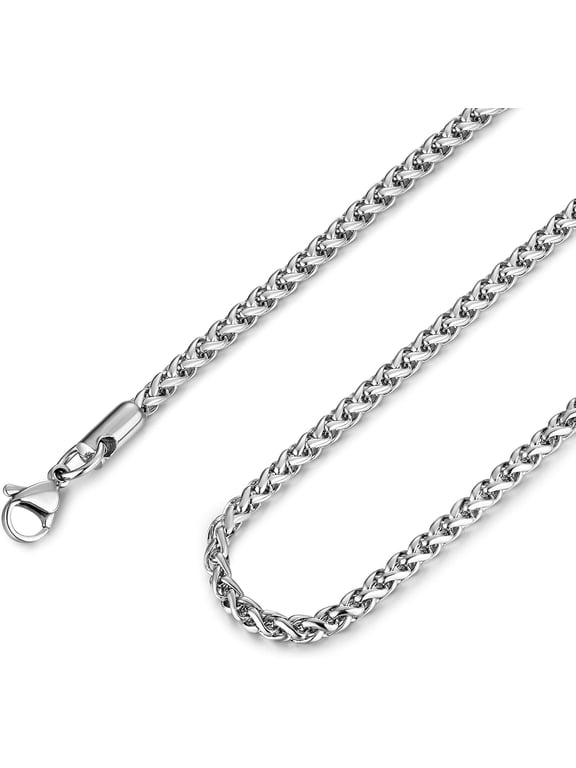 3.0 mm Stainless Steel Wheat Silver Chain Necklaces for Men & Women 16" -36"